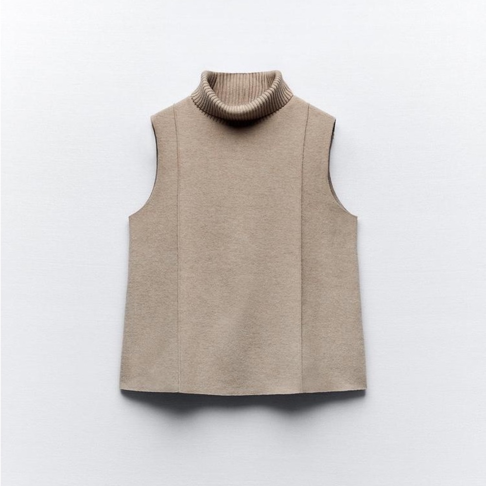 Zara Tan Sleeveless Turtleneck Top - new no tags